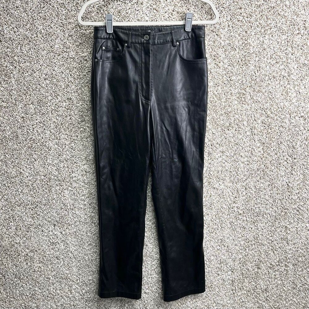 7 For All Mankind Pants Womens S Black Faux Leather High Rise Ankle Straight Leg
